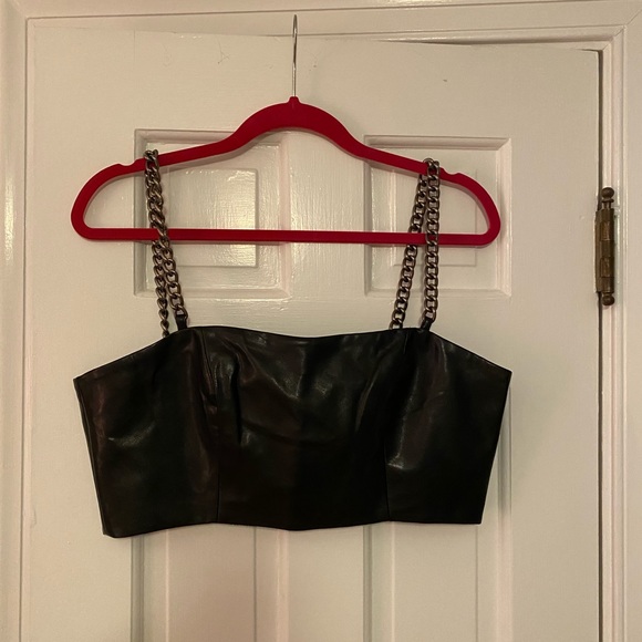 Black Leather Crop Top with Chain Straps - Picture 3 of 7